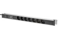 DIGITUS Steckdosenleiste (Rack - einbaufähig) - mit Aluminiumprofil und Überspannungsschutz, integrierter Netzfilter - W-2