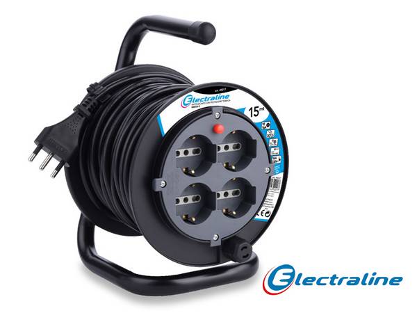 Avvolgicavo a 4 Prese 10A/16A con Protezione 3x1,5 15mt Electraline