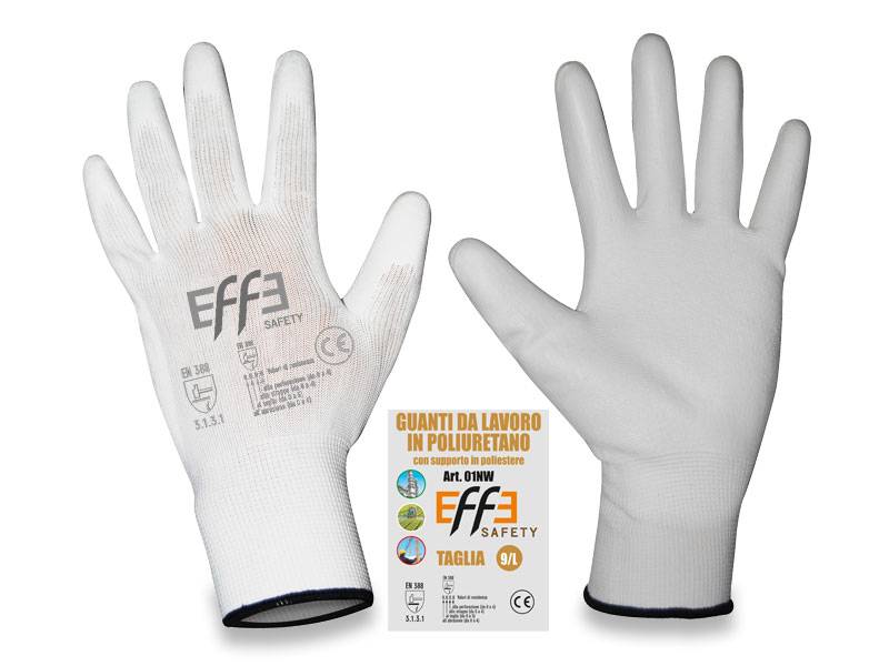 guanti da lavoro poliuretano e poliestere BIANCO tg 9 L effe safety CF 12 Pz-0