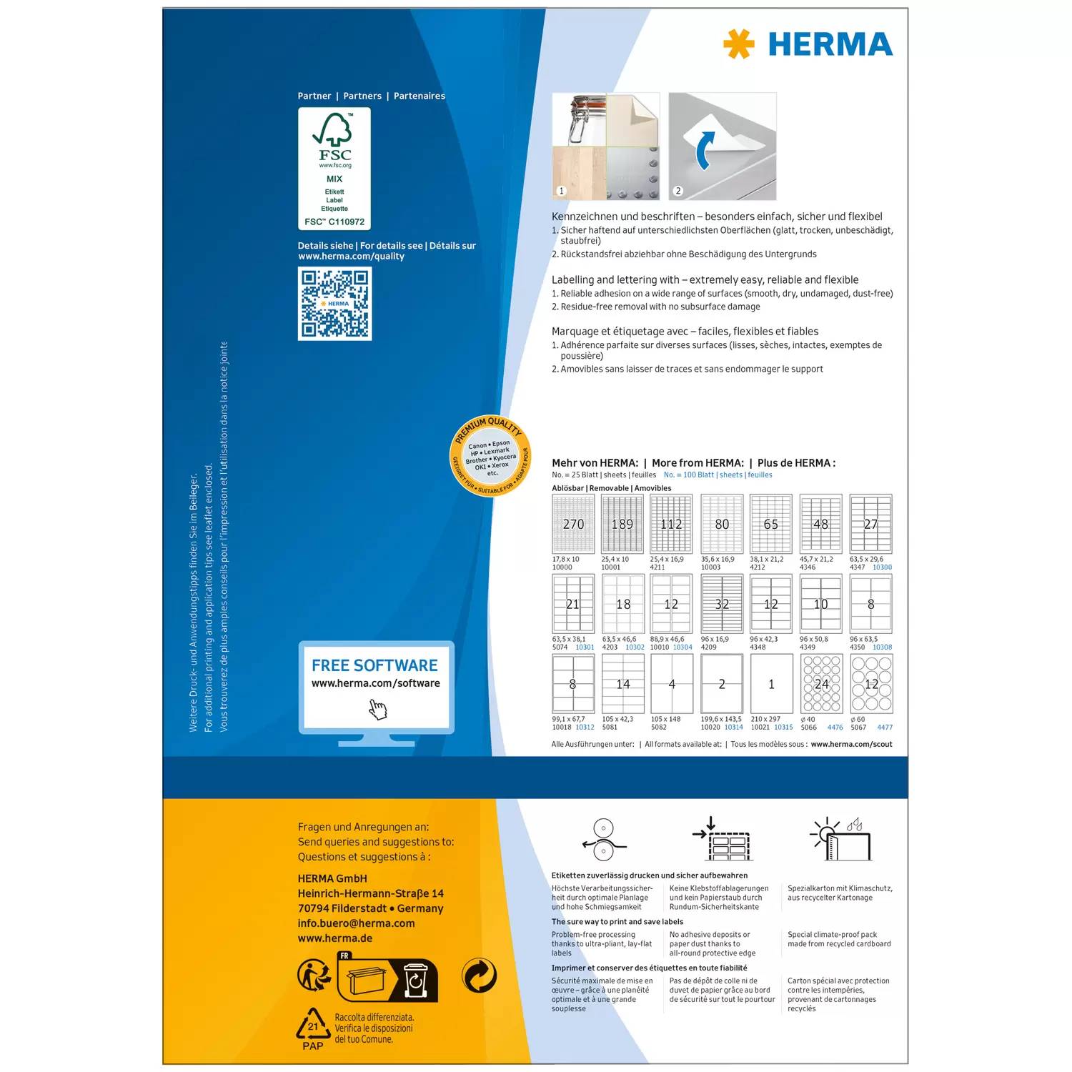 HERMA Special - Wiederverwendbare, selbstklebende, matte Adressetiketten aus Papier - weiß - 96 x 50,8 mm - 1000 Etikett-3