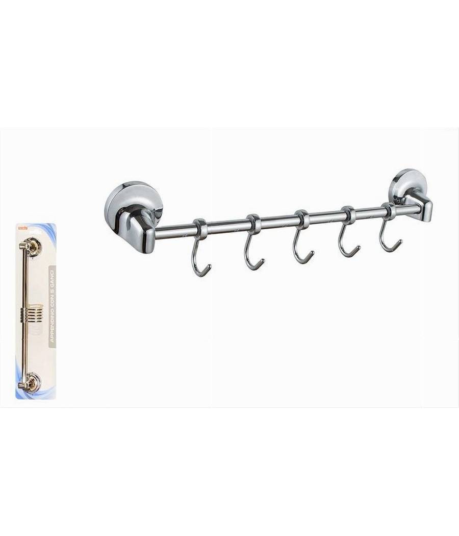 Appendino Con 5 Ganci Per Accappatoi Asciugamani Da Parete Accessori Bagno 79811 --1