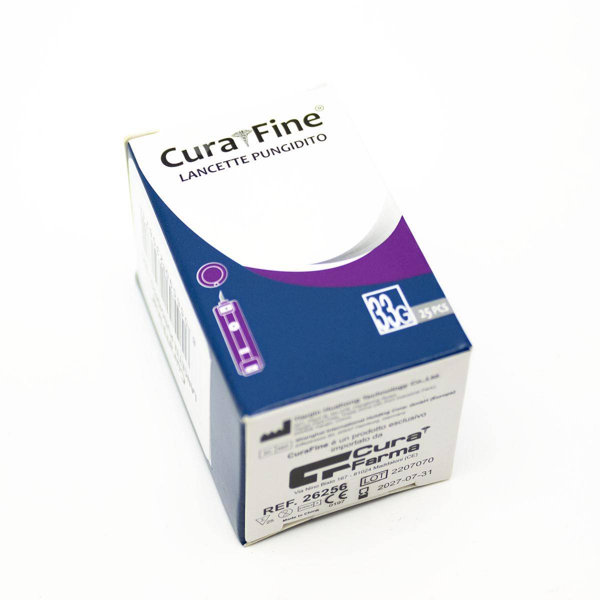 25 X Curafine Lancette Pungidito Ultrafini 33g Per Glucometro Misurazione Test-1