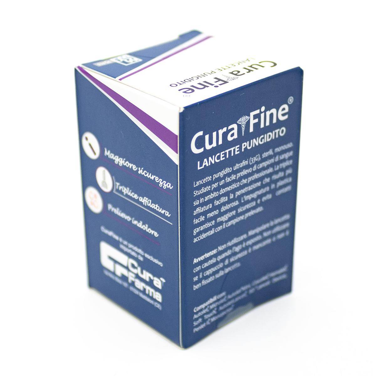 25 X Curafine Lancette Pungidito Ultrafini 33g Per Glucometro Misurazione Test-2