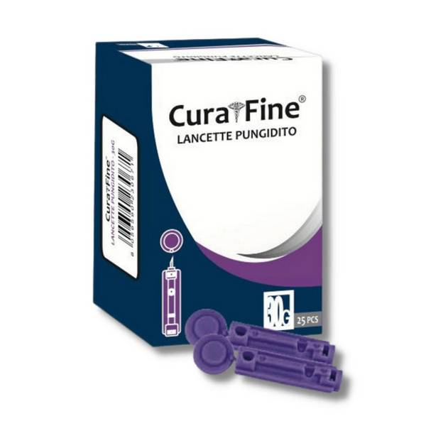 25 X Curafine Lancette Pungidito Ultrafini 33g Per Glucometro Misurazione Test