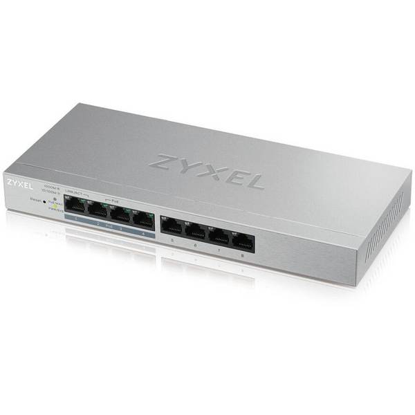SWITCH ZYXEL GS1200-8HP SMART MANAGED 8P Gigabit(4P PoE fino a 60W)Easy Management xVLANQoS design senza ventole Desktop