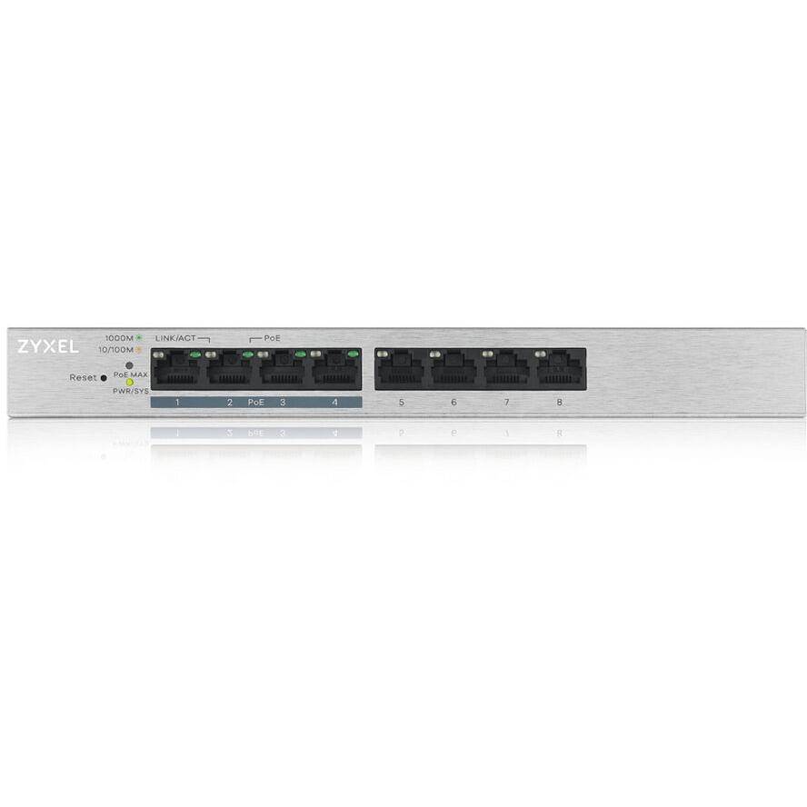 SWITCH ZYXEL GS1200-8HP SMART MANAGED 8P Gigabit(4P PoE fino a 60W)Easy Management xVLANQoS design senza ventole Desktop-2
