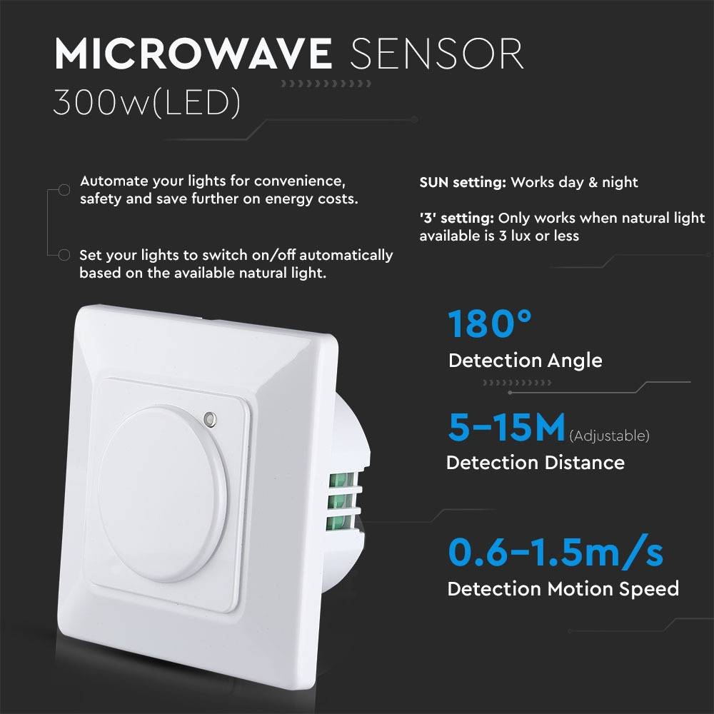 V-TAC Sensore Movimento Microonde 180° a Plafone Bianco (Max 300W) IP20-2