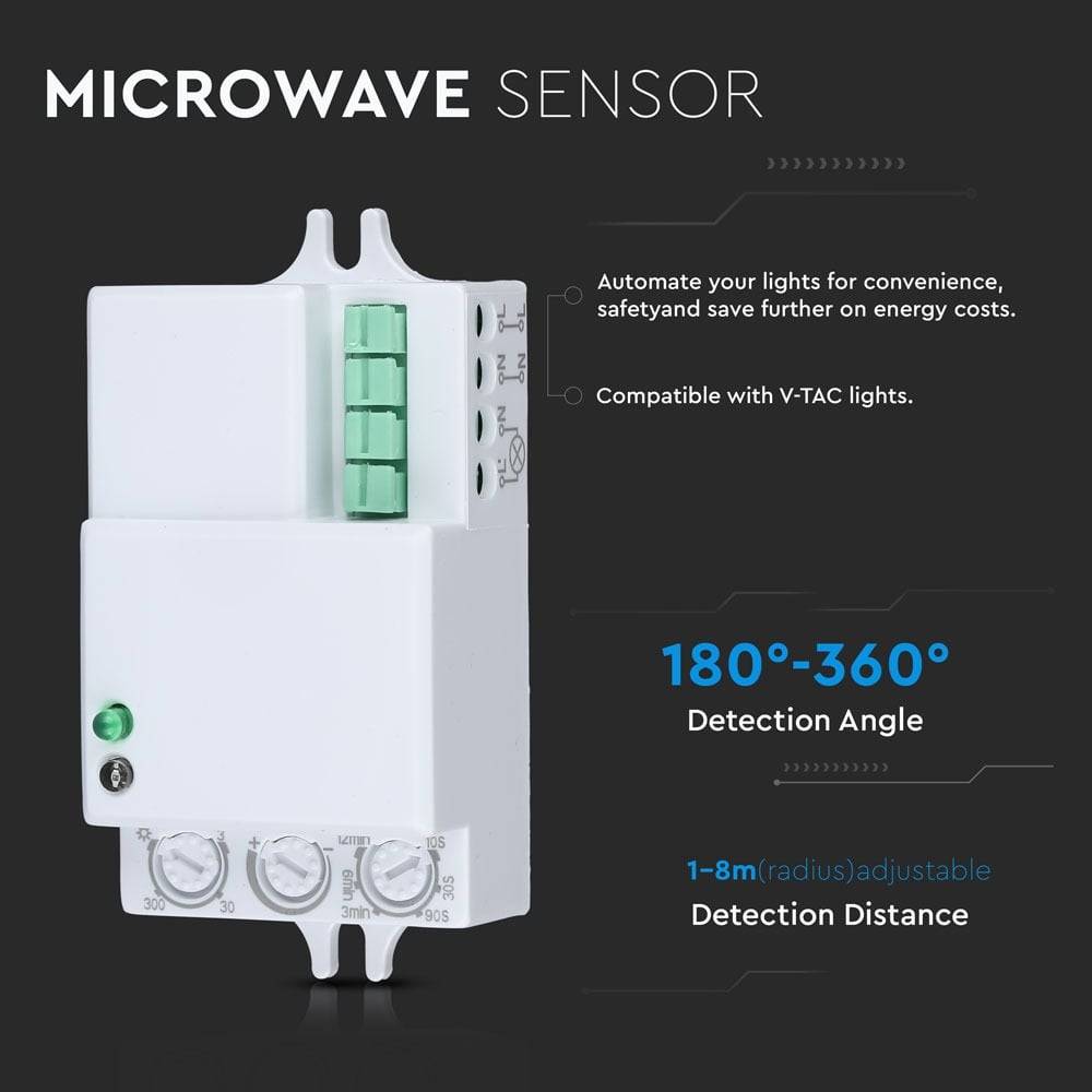 V-TAC Sensore MovimentoMicroonde 180°-360° a Plafone (Max 300W) IP20-1
