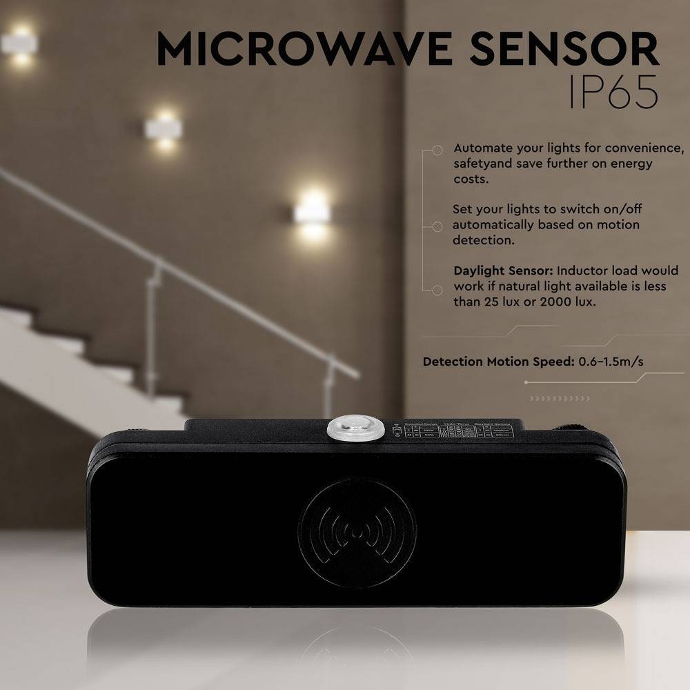 V-TAC Sensore Movimento Microonde 180° a Plafone Nero (Max 200W) IP65-1