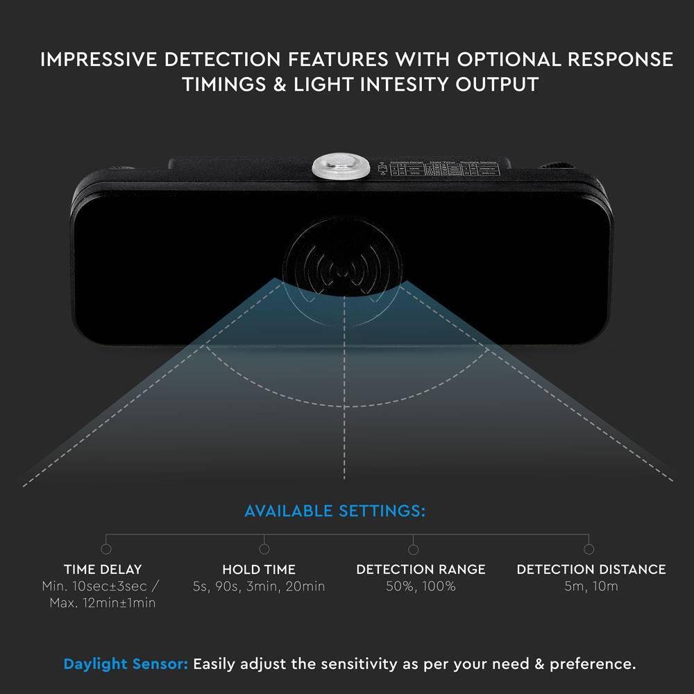 V-TAC Sensore Movimento Microonde 180° a Plafone Nero (Max 200W) IP65-3