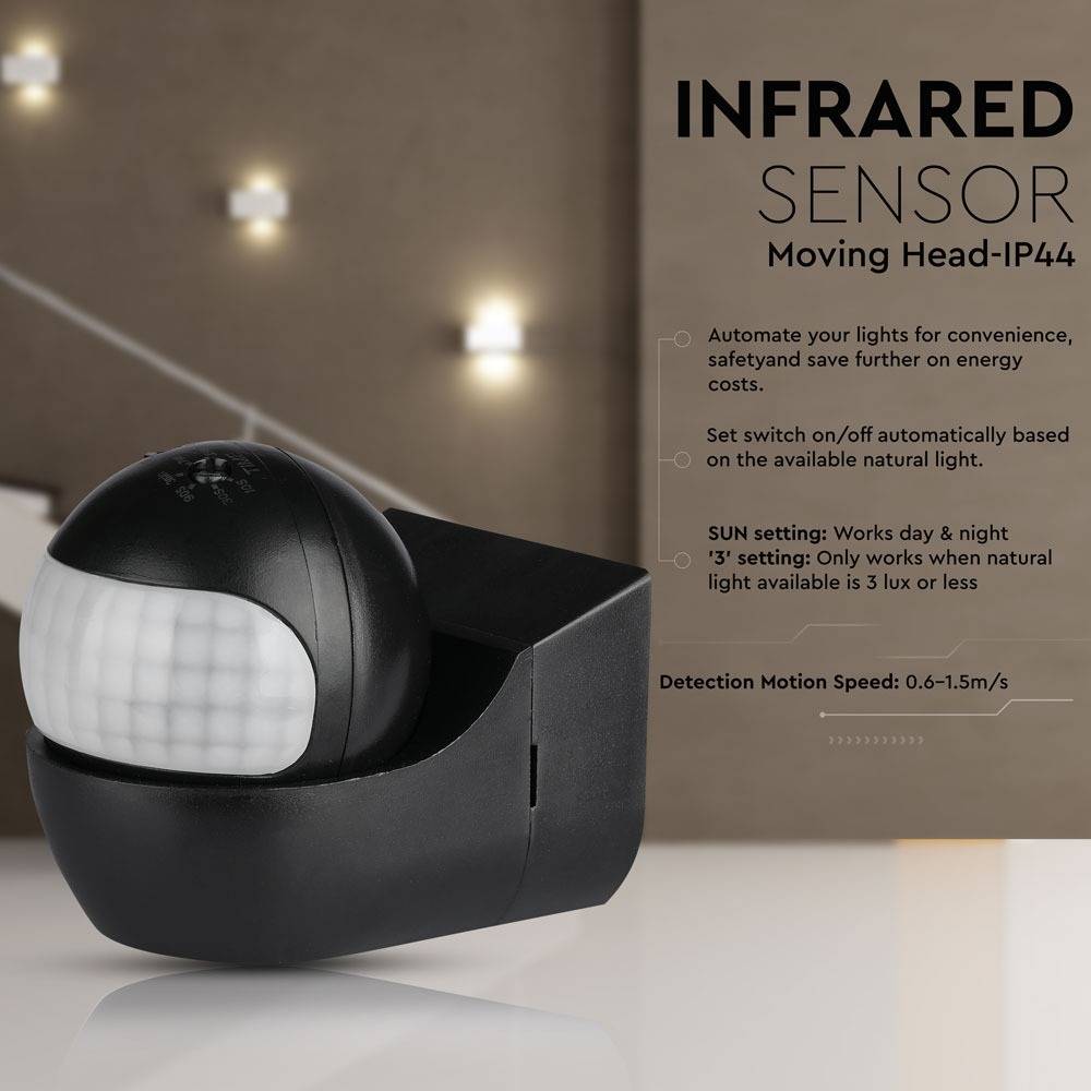 V-TAC Sensore Movimento Infrarossi 180° Orientabile a Plafone Nero (Max 400W) IP44-1