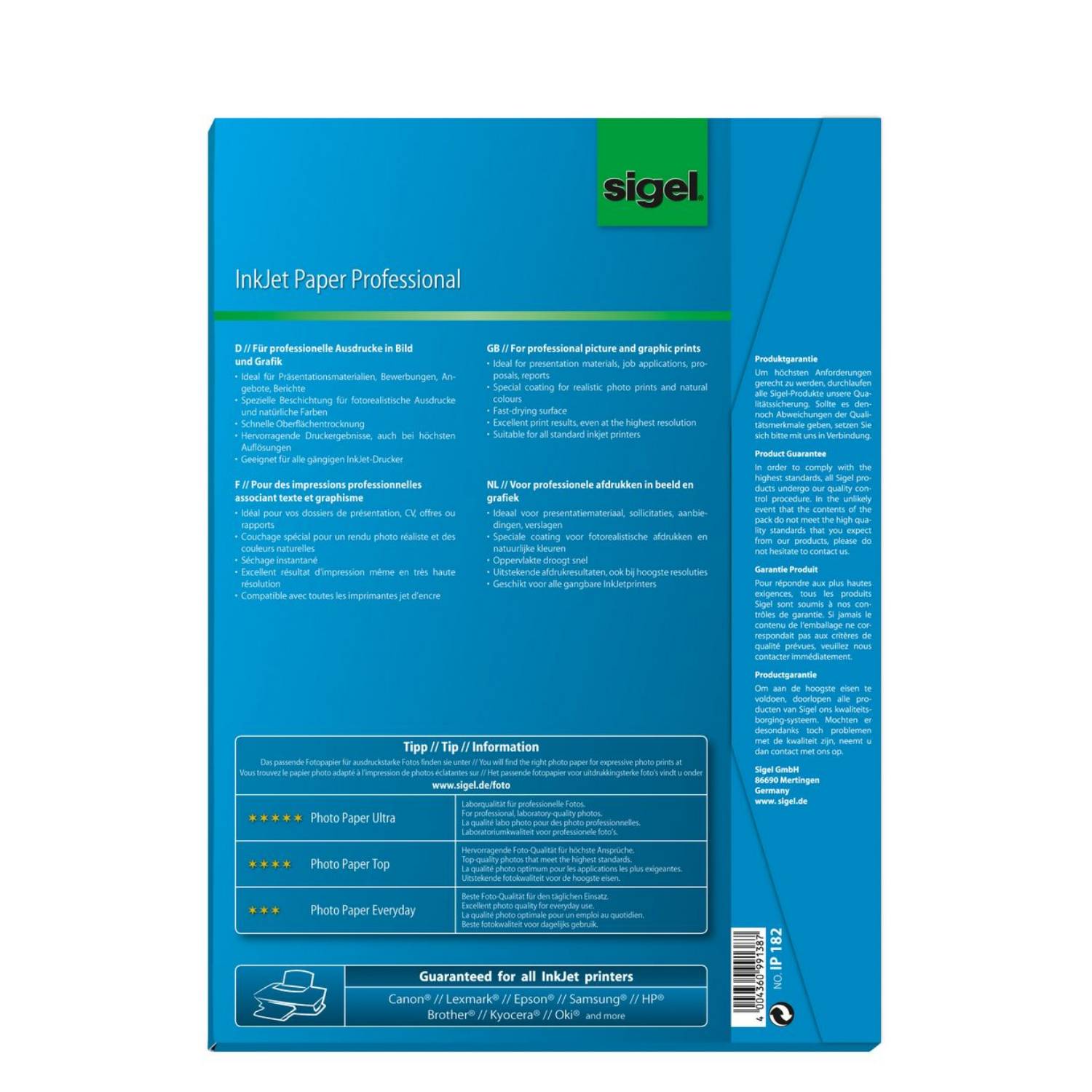 Sigel InkJet Paper IP182 - Gestrichenes Papier - hochweiß - A4 (210 x 297 mm) - 120 g/m2 - 50 Blatt (IP182)-2