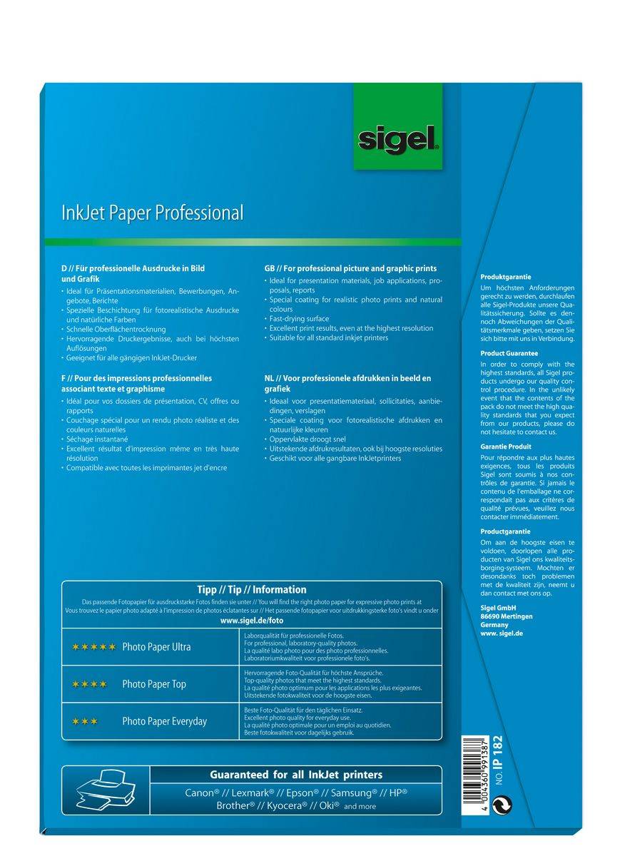 Sigel InkJet Paper IP182 - Gestrichenes Papier - hochweiß - A4 (210 x 297 mm) - 120 g/m2 - 50 Blatt (IP182)-4