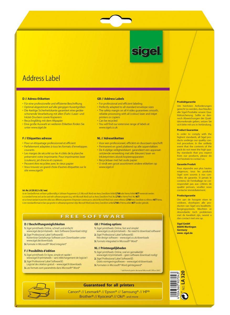Sigel LA320 Weiß Nicht klebendes Druckeretikett Druckeretikett (LA320)-1