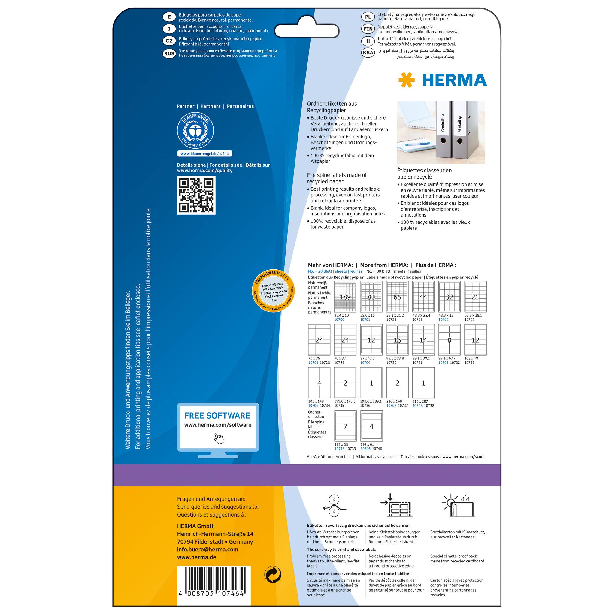 HERMA Ordnerrücken-Etiketten Recycling, 192 x 61 mm, 20 Bl. naturweiß, kurz/breit, Recycling-Papier, selbstklebend - 1 S-1