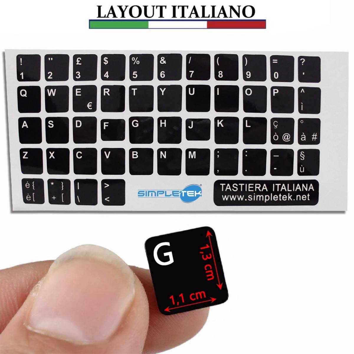 Adesivi Tastiera 13x11mm Layout Qwerty Italiano Ita Sfondo Nero Testo Bianco-0
