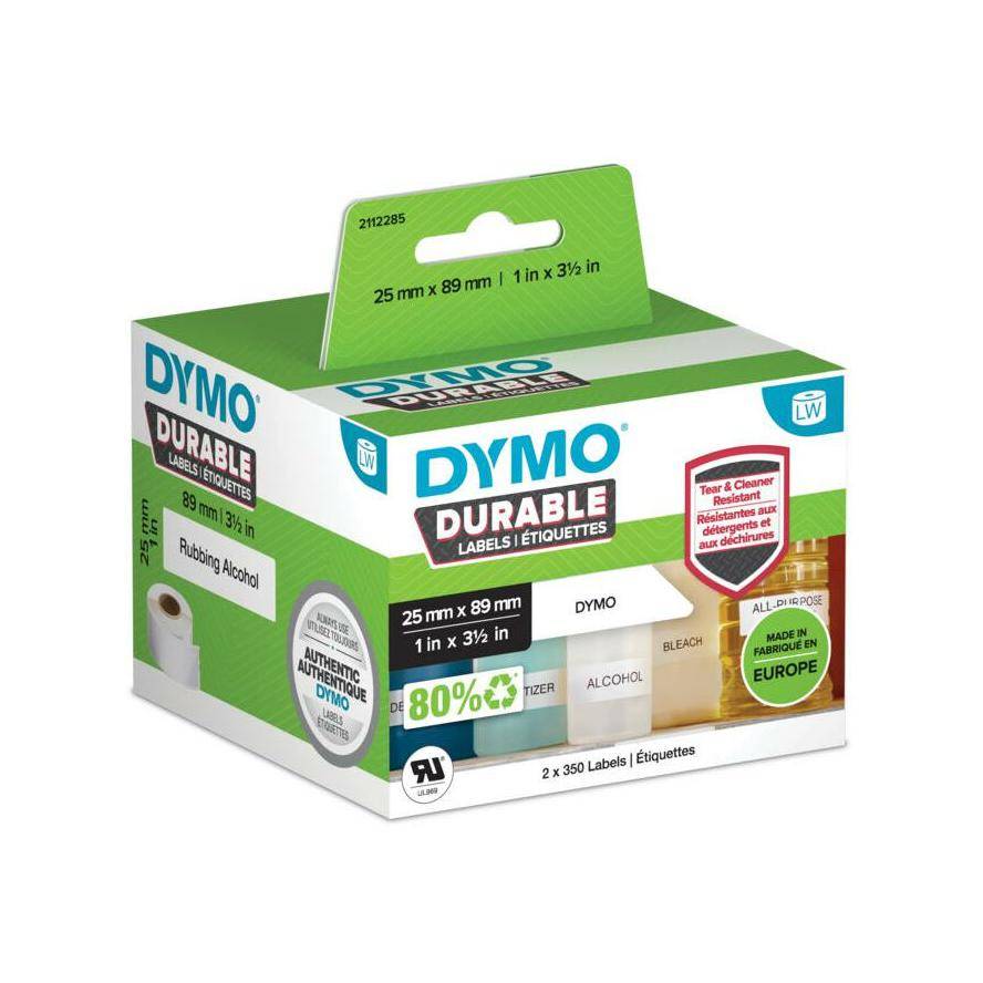 Rotolo 350 etichette LW Durable Industrial - 1933081 - 25 x 89 mm - carta - bianco - Dymo - conf. 2 rotoli-2