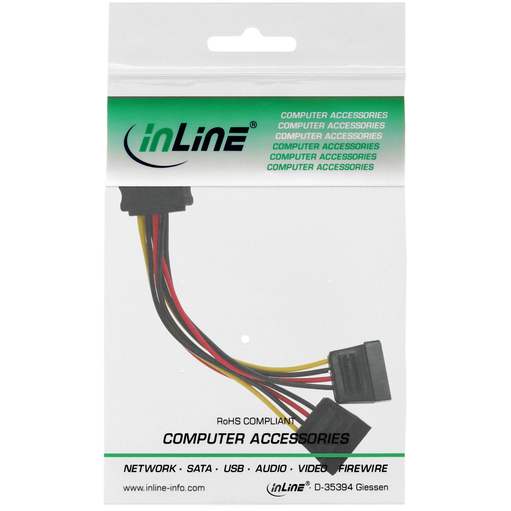 Cavo alimentazione interna da SATA 15 pin maschio a 2x SATA 15 pin femmina, 0,15m-1