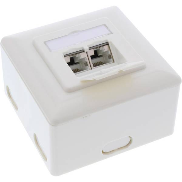 InLine® Cat.6A Anschlußdose, AP/UP 2x RJ45 Buchse, RAL9010, weiß, senkrecht (76842S)