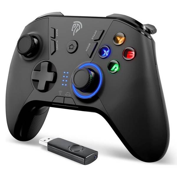 Gamepad controller wireless 2.4G, LED regolabile e funzione di vibrazione, turbo, quattro pulsanti programmabili