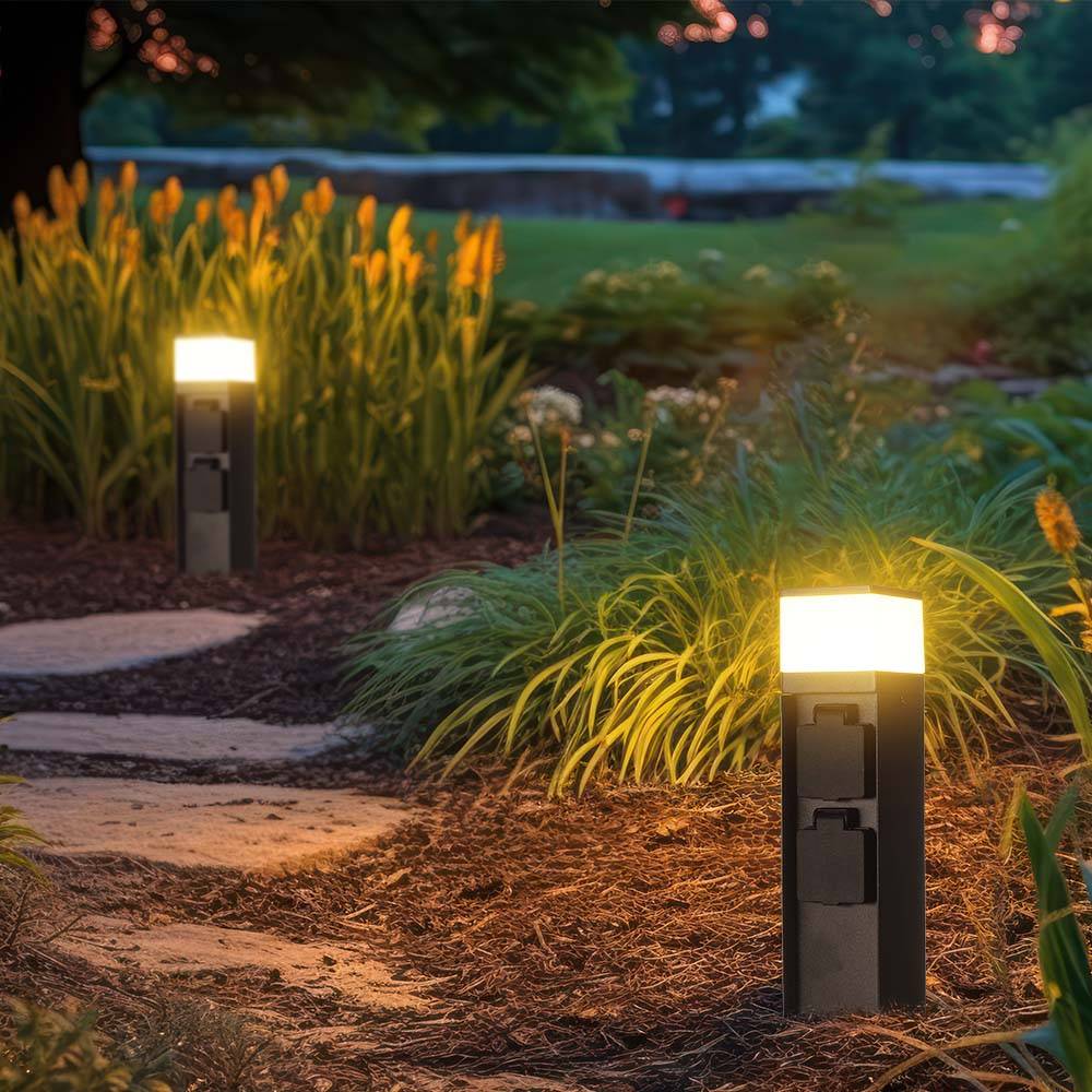 V-TAC Piantana LED da Giardino G9 (max 11W) Quadrata 2 Prese Schuko 300mm IP44-2