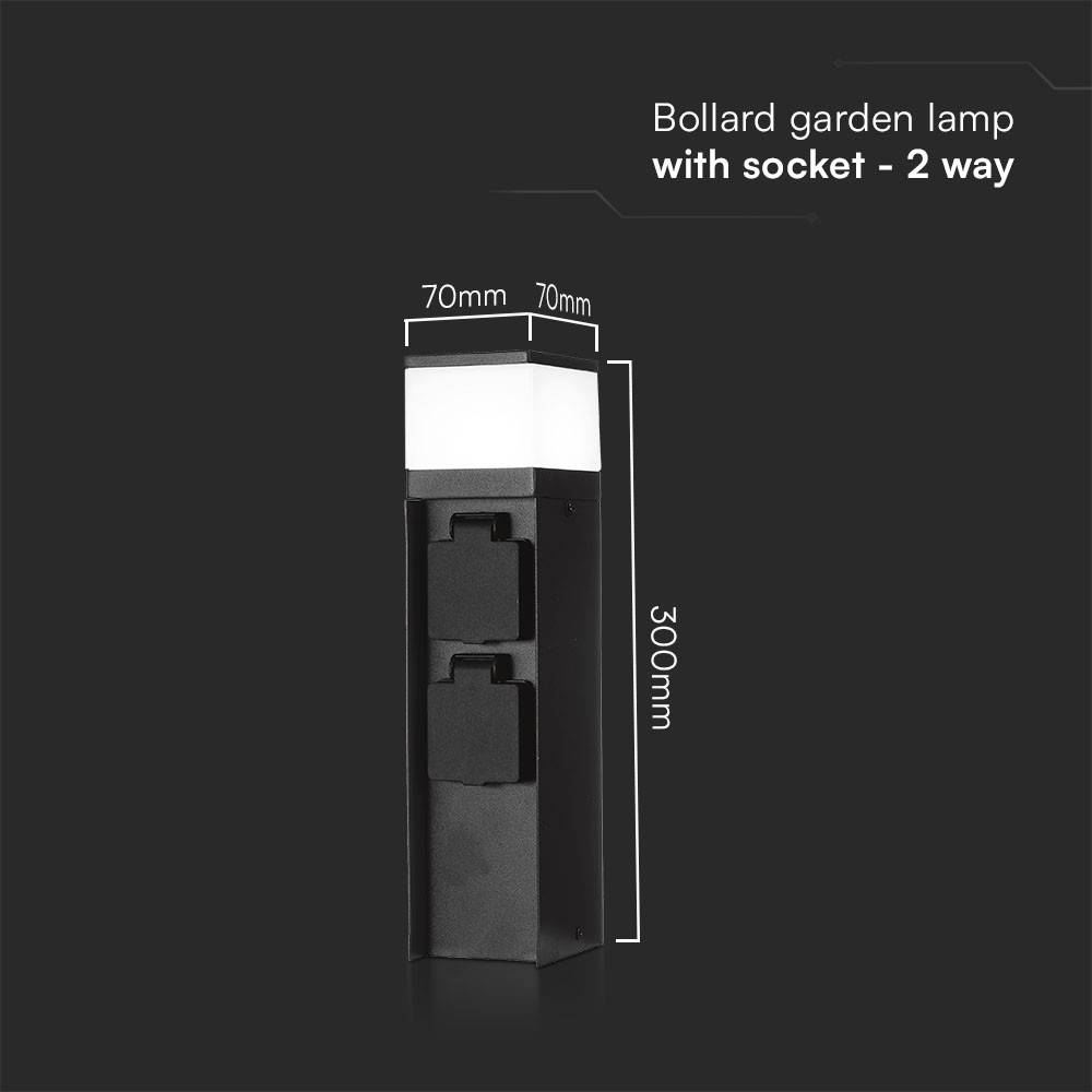 V-TAC Piantana LED da Giardino G9 (max 11W) Quadrata 2 Prese Schuko 300mm IP44-3