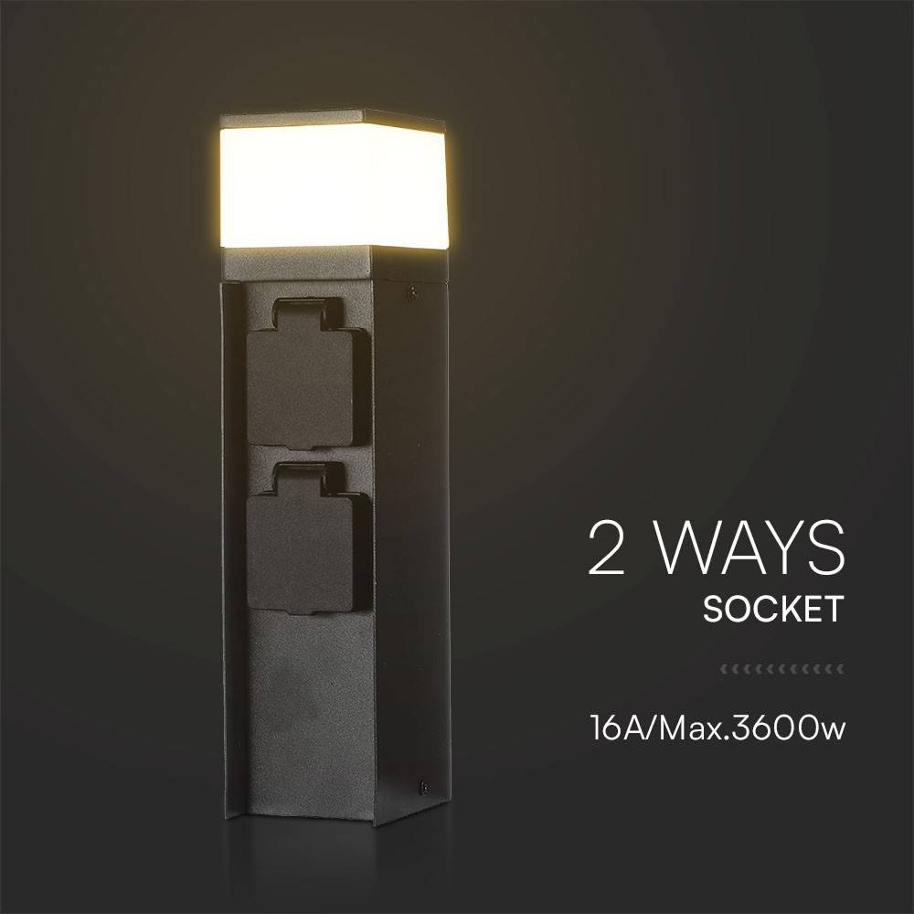 V-TAC Piantana LED da Giardino G9 (max 11W) Quadrata 2 Prese Schuko 300mm IP44-4
