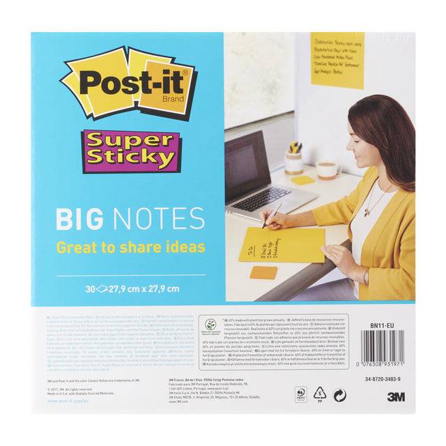 Blocco di fogli Super Sticky Big Notes - BN11-EU - 279 x 279 mm - giallo neon - 30 fogli - Post-it-5