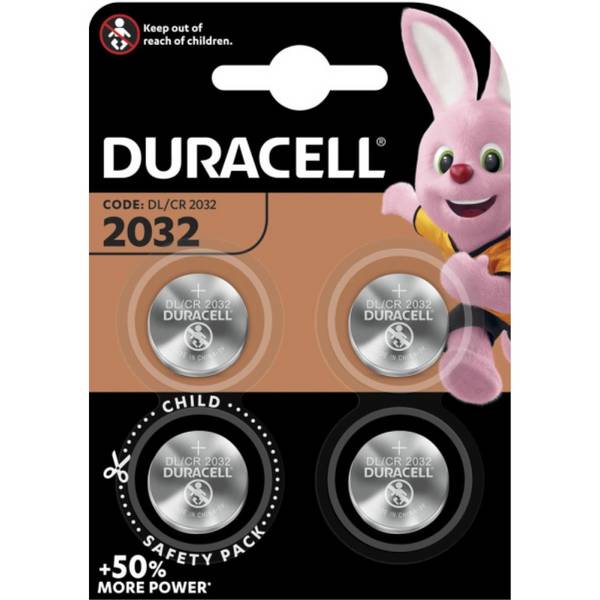 Batteria Duracell al litio, pila a bottone, CR2032, elettronica 3V, blister per vendita al dettaglio (confezione da 4)