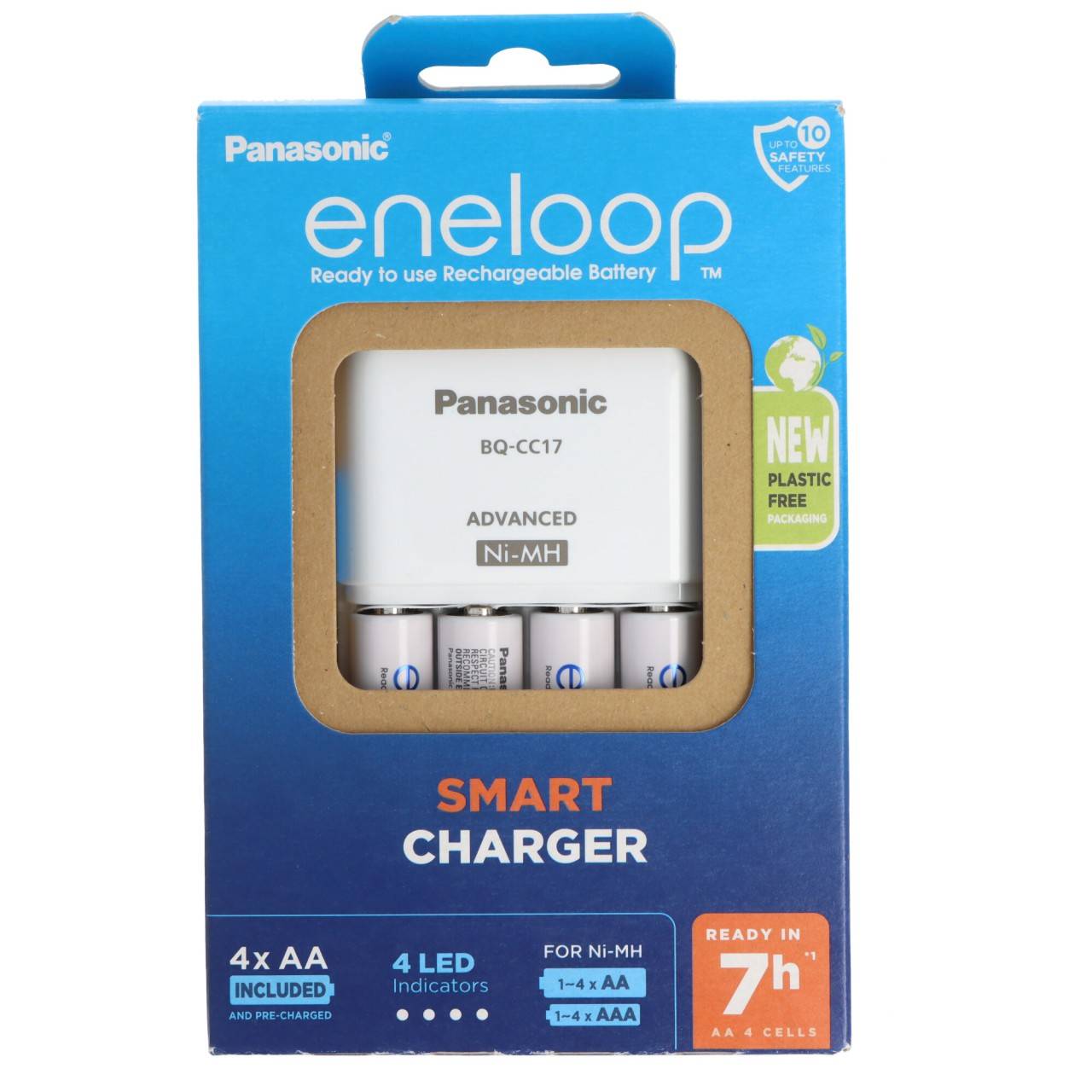 Panasonic eneloop Smart Charger BQ-CC17 incl. 4 batterie AA, caricabatterie plug-in, carica batterie NiMH AA e AAA-3