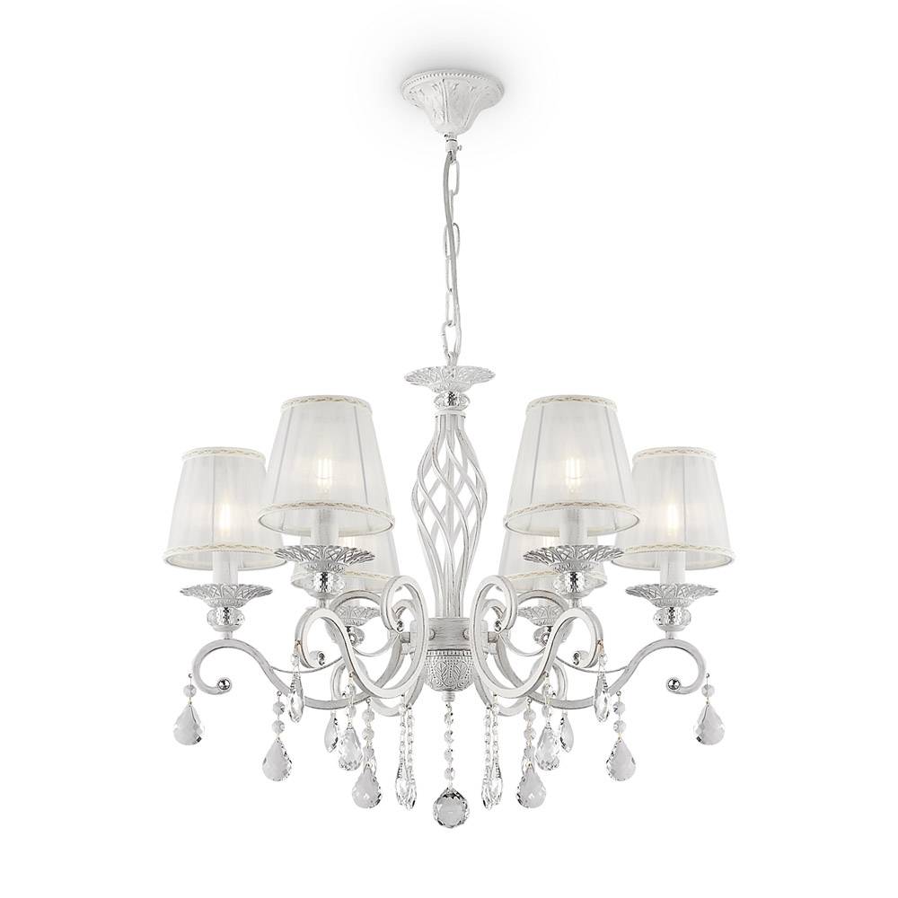 Lampadario Shabby Chic Grace Metallo Bianco 6 Luci Diffusori Pvc Bianco-0