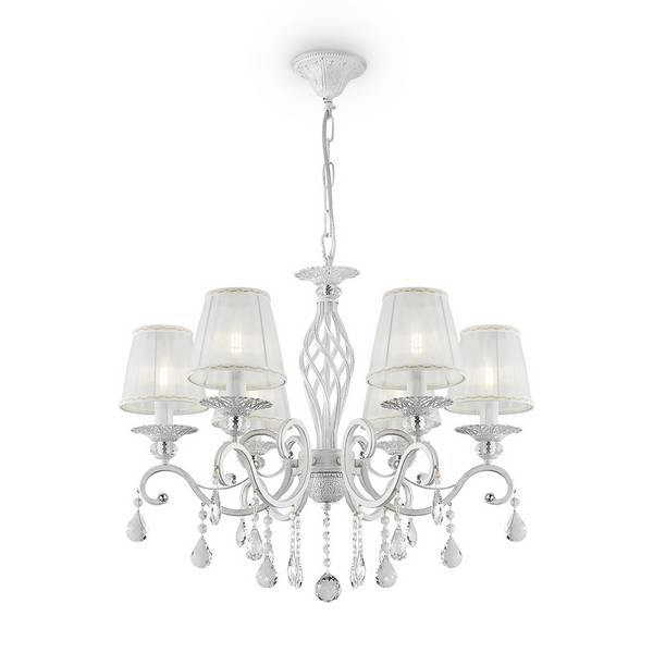 Lampadario Shabby Chic Grace Metallo Bianco 6 Luci Diffusori Pvc Bianco