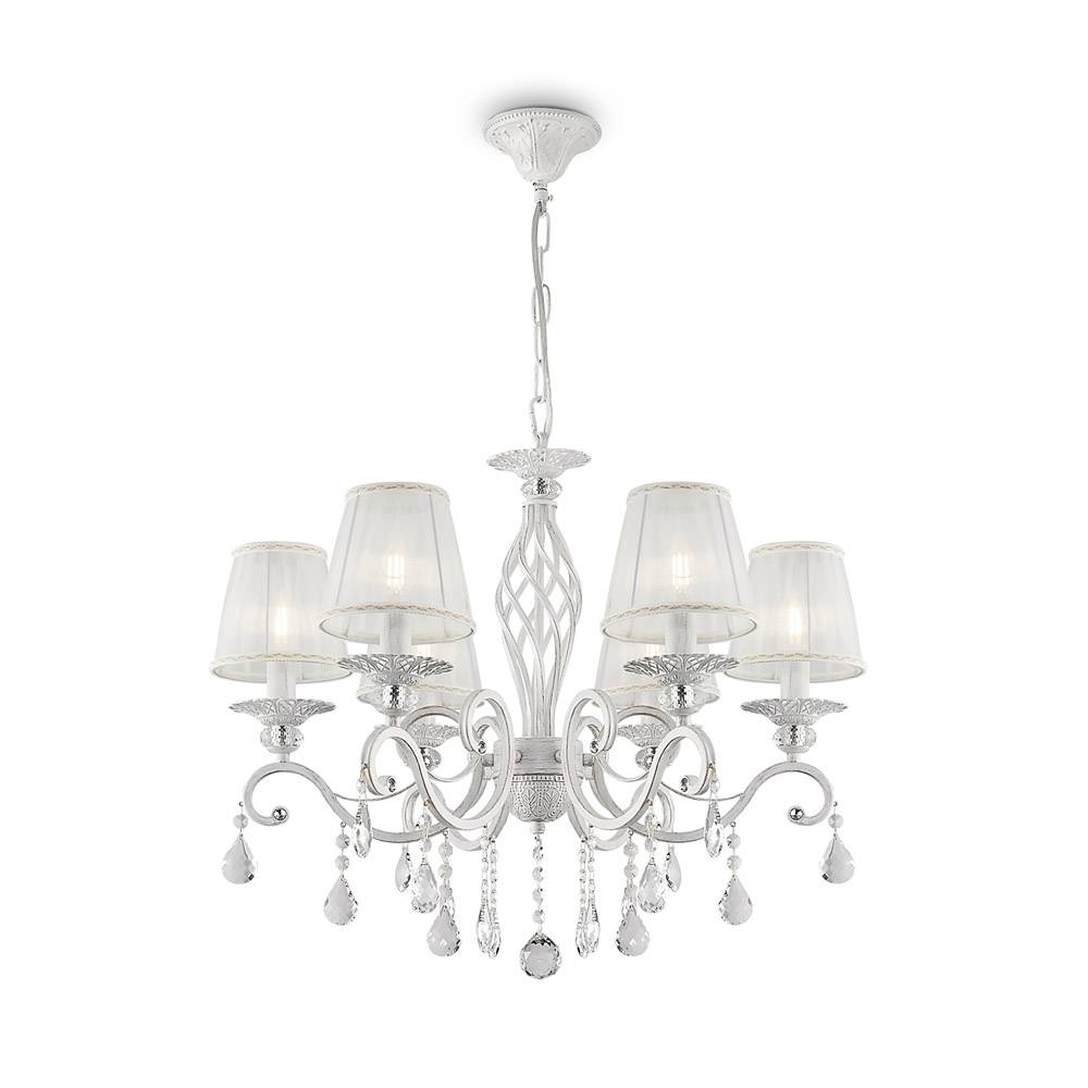 Lampadario Shabby Chic Grace Metallo Bianco 6 Luci Diffusori Pvc Bianco-1