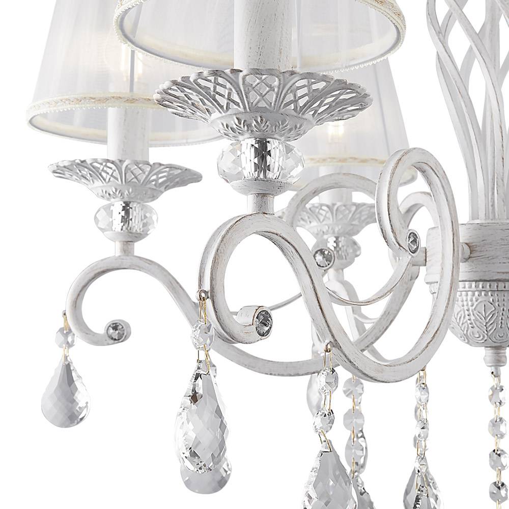 Lampadario Shabby Chic Grace Metallo Bianco 6 Luci Diffusori Pvc Bianco-2