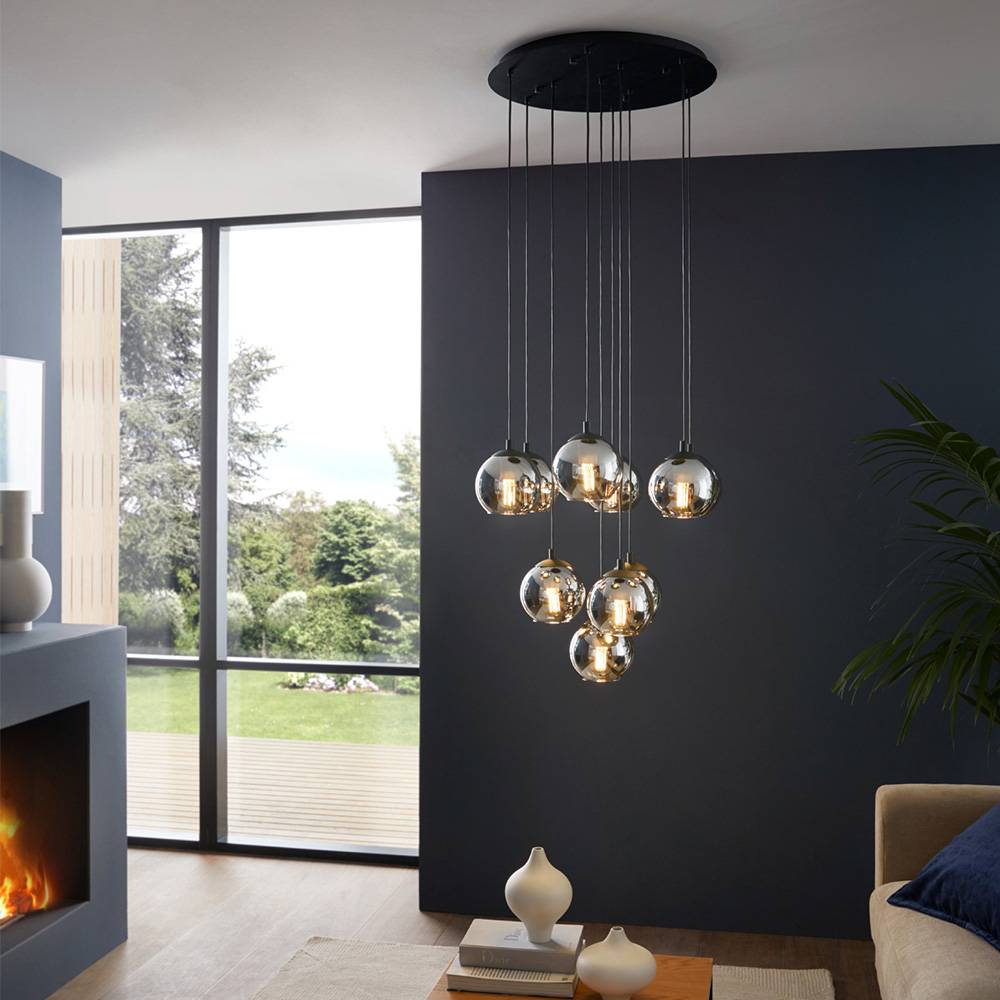 Lampadario Moderno Ariscani 10 Luci Acciaio Nero-1