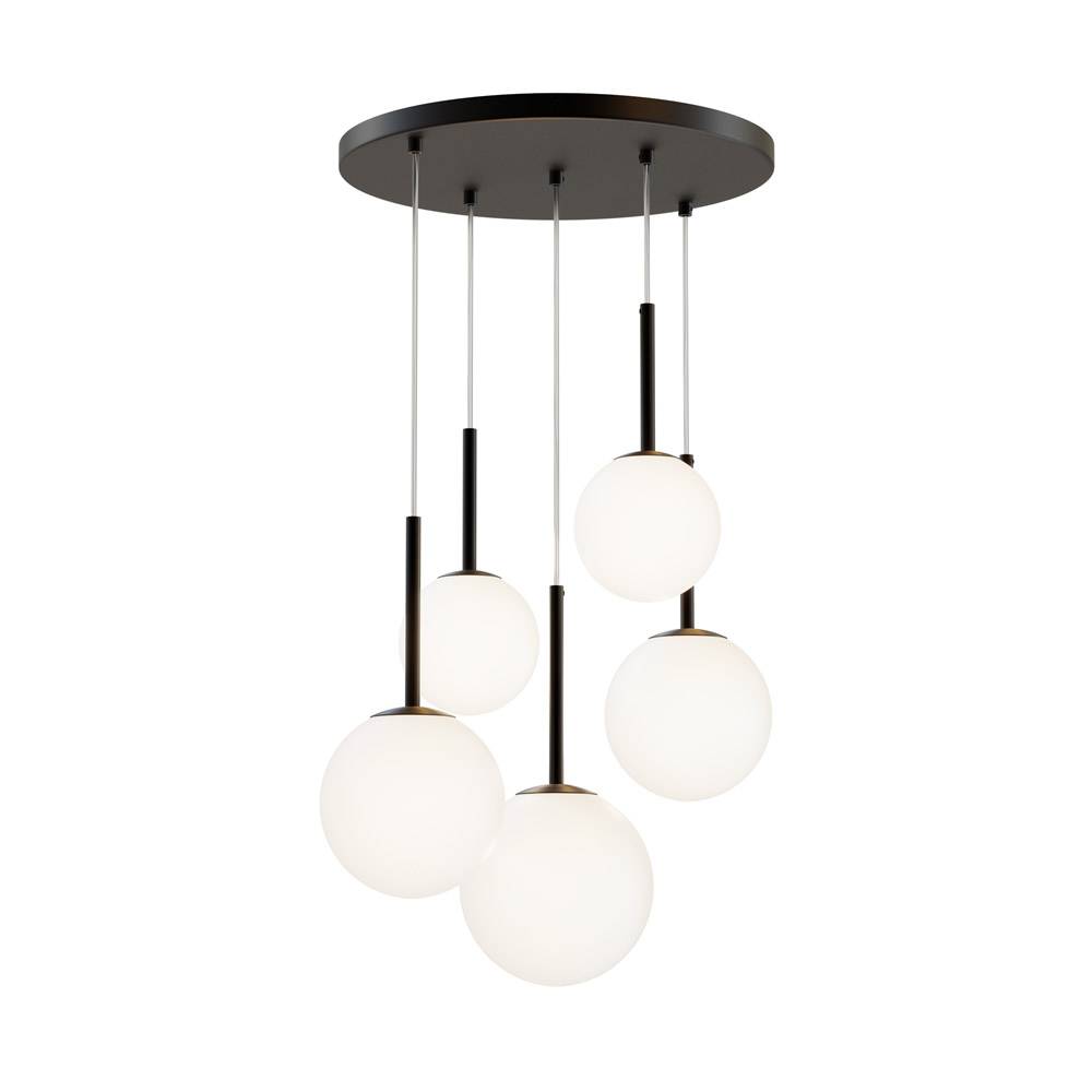 Lampadario Minimal Basic Form In Metallo Nero 5 Luci E Diffusori Bianchi-0