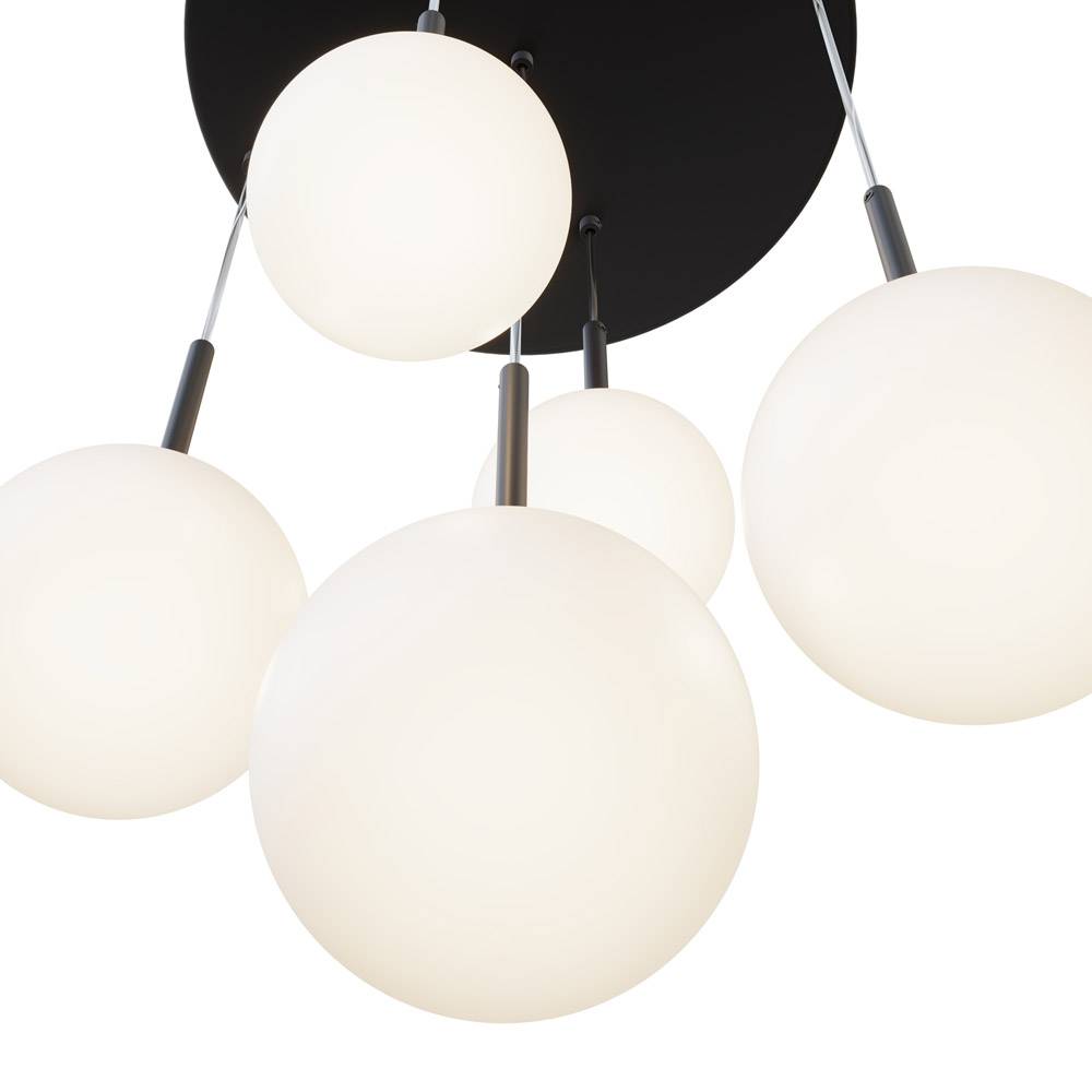 Lampadario Minimal Basic Form In Metallo Nero 5 Luci E Diffusori Bianchi-1