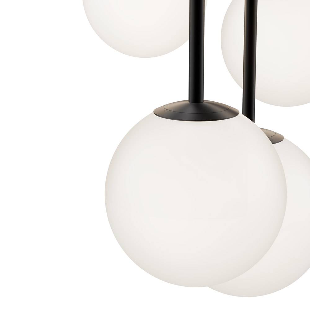 Lampadario Minimal Basic Form In Metallo Nero 5 Luci E Diffusori Bianchi-2