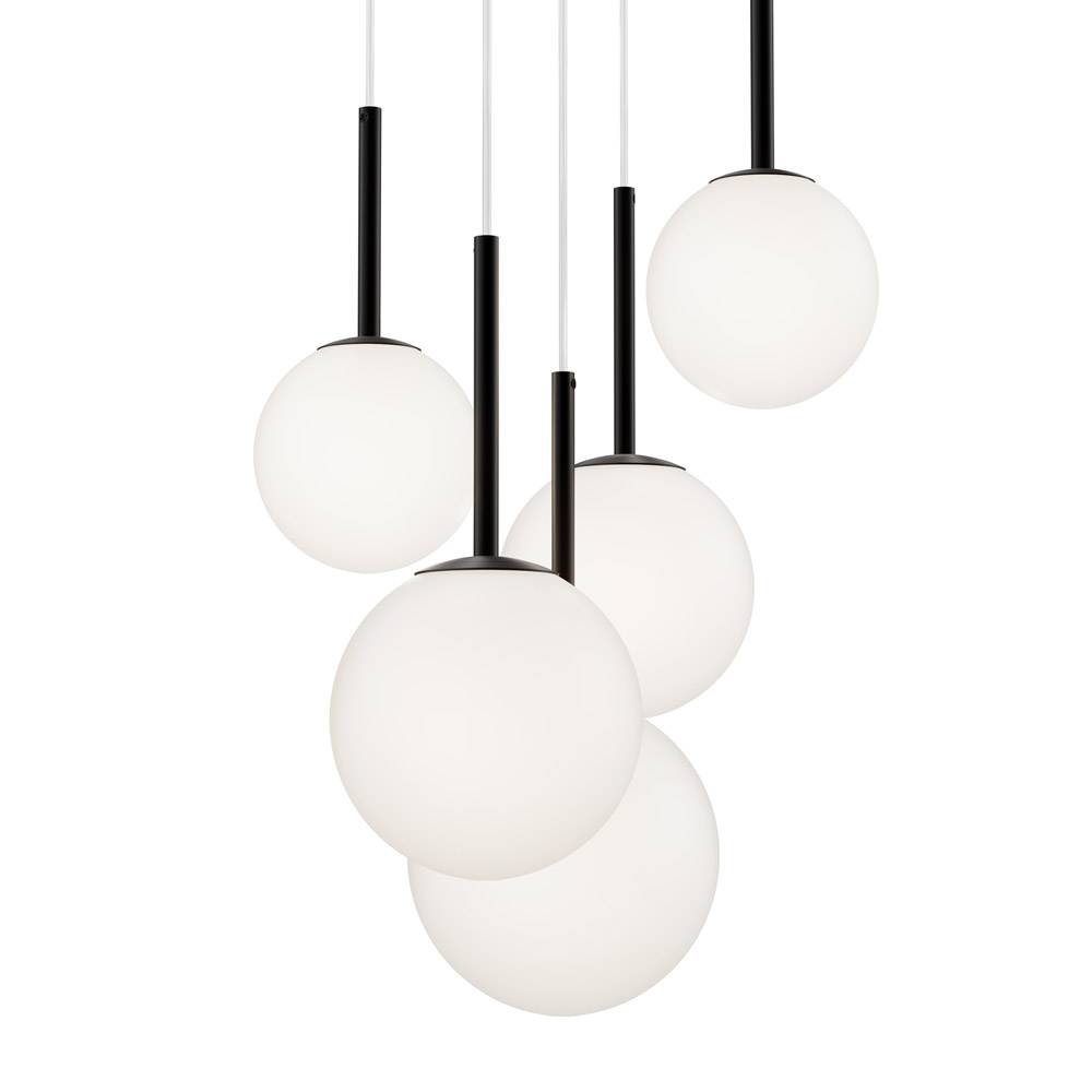 Lampadario Minimal Basic Form In Metallo Nero 5 Luci E Diffusori Bianchi-3