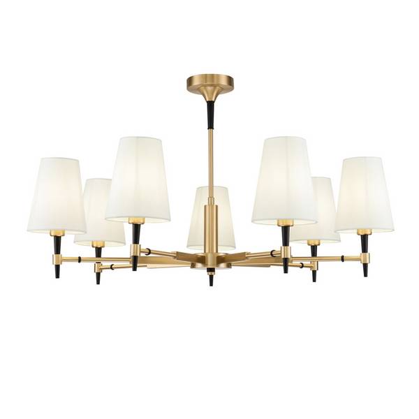 Lampadario Contemporaneo Zaragoza Metallo Ottone 7 Luci Diffusori In Pvc Bianchi