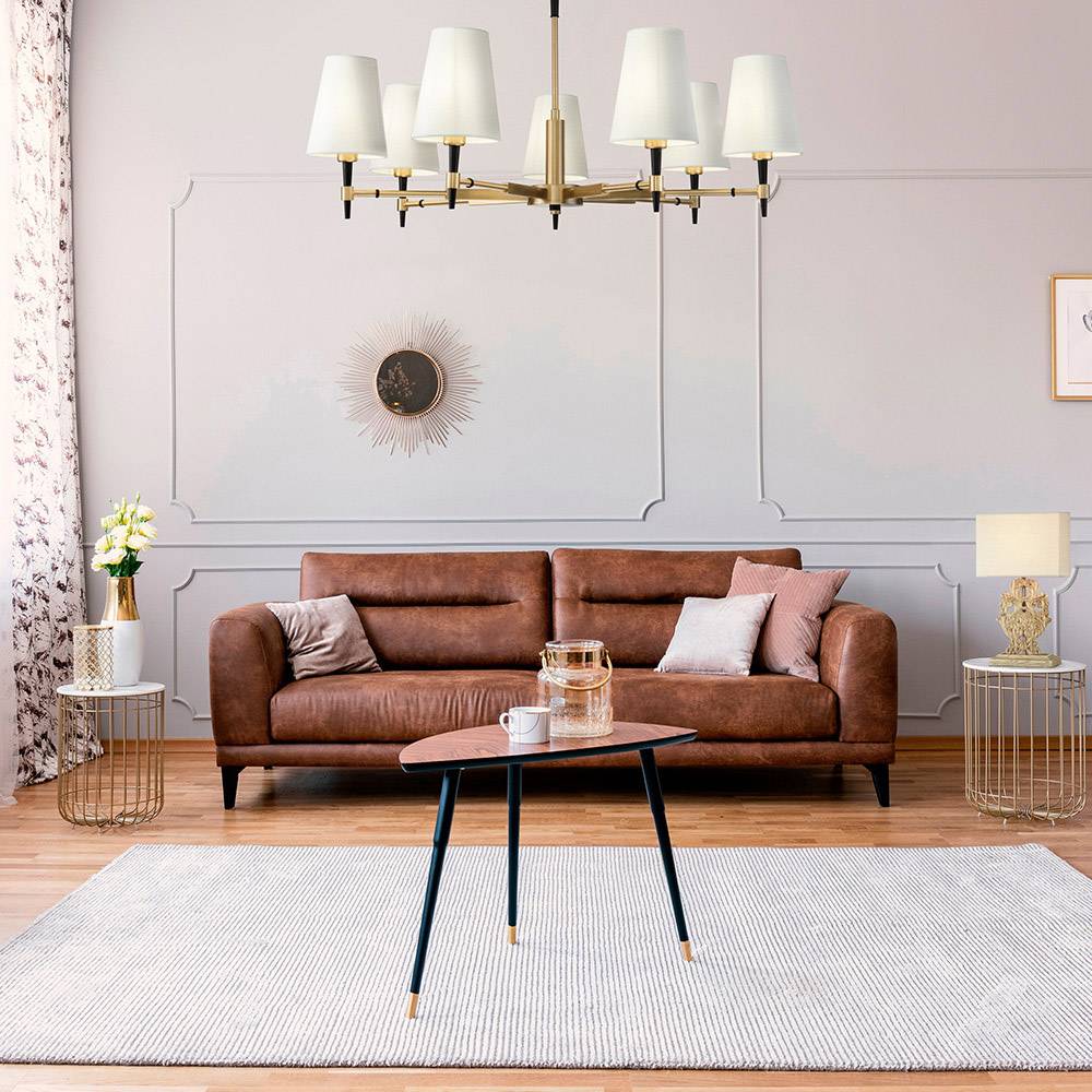 Lampadario Contemporaneo Zaragoza Metallo Ottone 7 Luci Diffusori In Pvc Bianchi-1