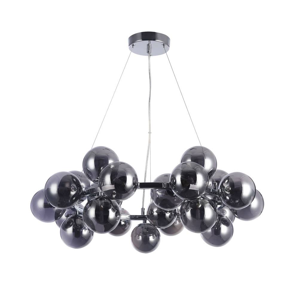 Lampadario Contemporaneo Dallas Metallo Cromo 25 Luci Diffusori Fumè-0