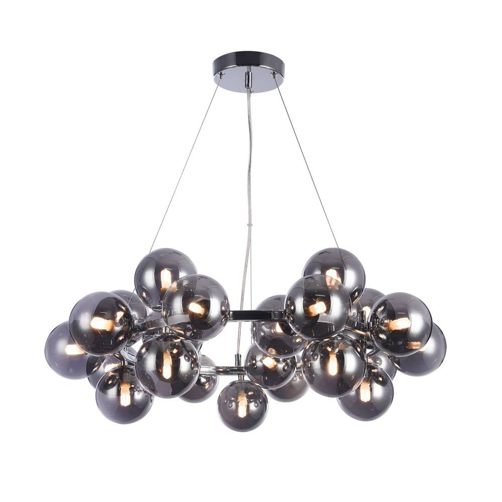 Lampadario Contemporaneo Dallas Metallo Cromo 25 Luci Diffusori Fumè-1