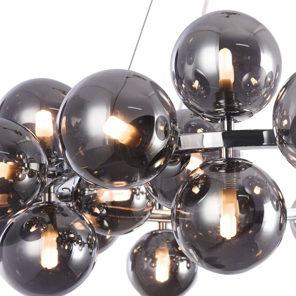 Lampadario Contemporaneo Dallas Metallo Cromo 25 Luci Diffusori Fumè-2