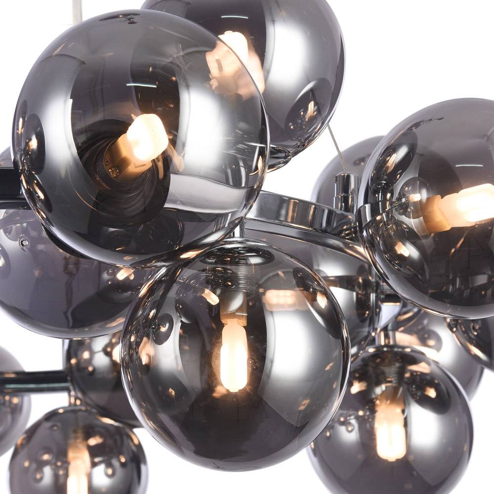 Lampadario Contemporaneo Dallas Metallo Cromo 25 Luci Diffusori Fumè-3