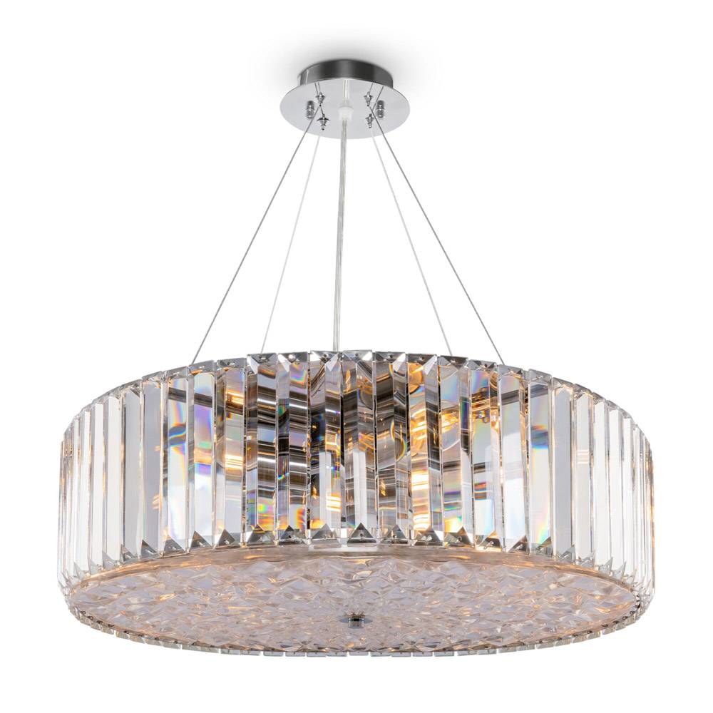 Lampadario Contemporaneo Recinto Metallo Cromo 8 Luci Diffusori Vetro Trasp.-0