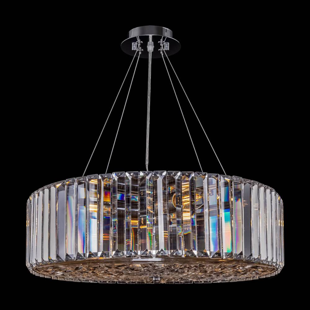 Lampadario Contemporaneo Recinto Metallo Cromo 8 Luci Diffusori Vetro Trasp.-1