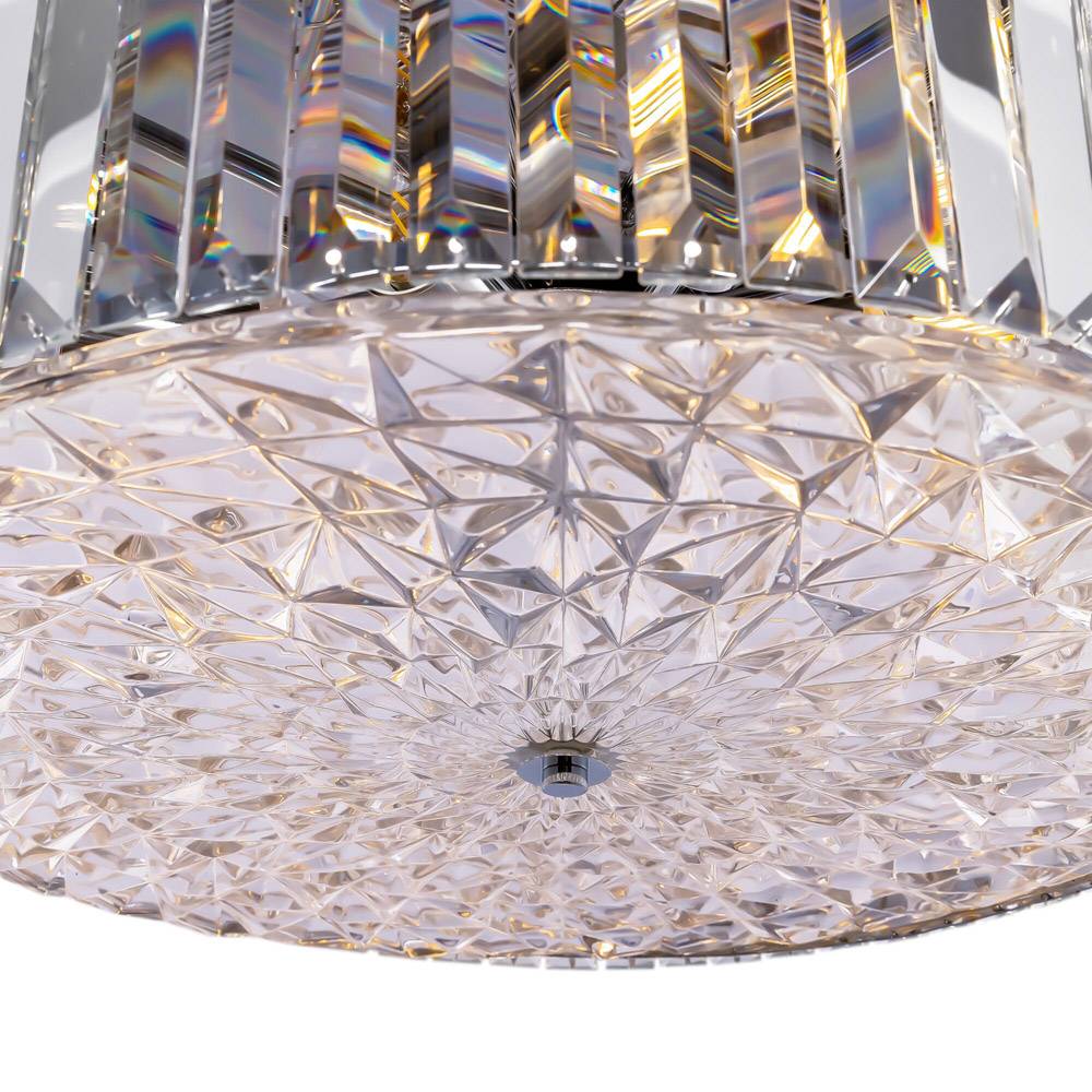 Lampadario Contemporaneo Recinto Metallo Cromo 8 Luci Diffusori Vetro Trasp.-3
