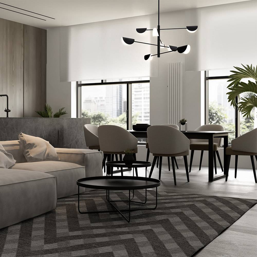 Lampadario A Sospensione Moderno Mollis Metallo Nero Acrilico 8 Luci G9 7W-1
