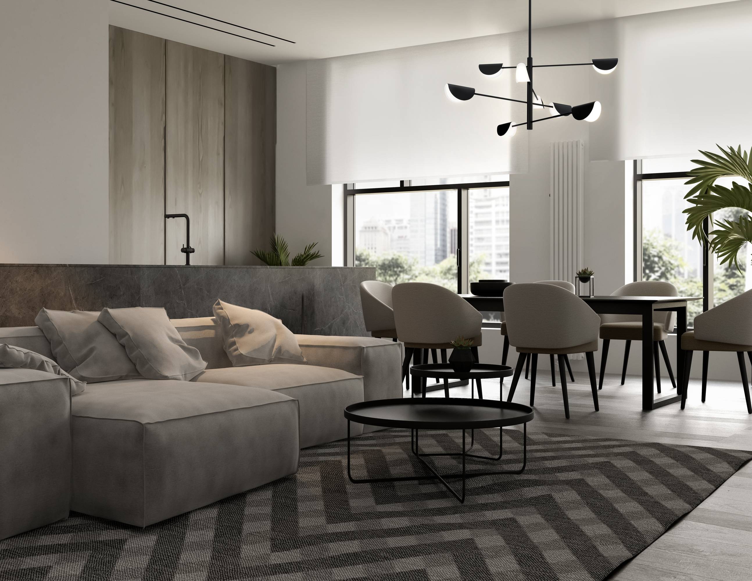Lampadario A Sospensione Moderno Mollis Metallo Nero Acrilico 8 Luci G9 7W-3